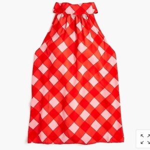 J Crew tie neck halter top gingham red pink 4